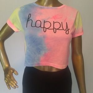 Happy Tie-dye Cropped Hippie Boho T-shirts